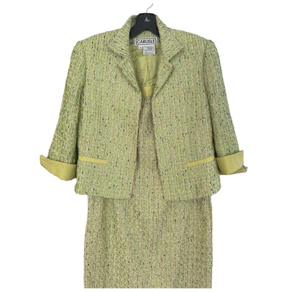 Carlisle Collection Women’s 2-Piece Jacket and Dress Set. Pink, Green. Size 2 - Picture 6 of 13